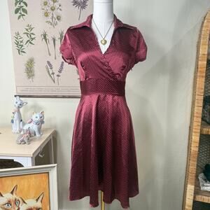 Vintage 90s Y2K Polka Dot Satin Dress Rockabilly Gothabilly Americana Retro S